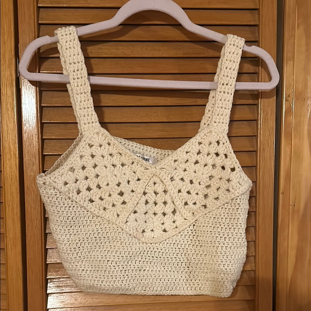 Re/Done Cream Crochet Crop Top